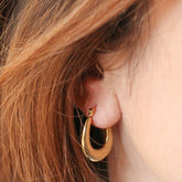 Gold Platted Texture U Hoop Earrings